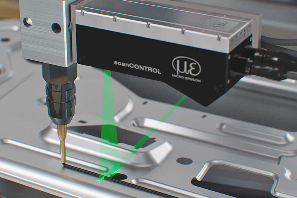 Laserový skener pro kontrolu housenky lepidla